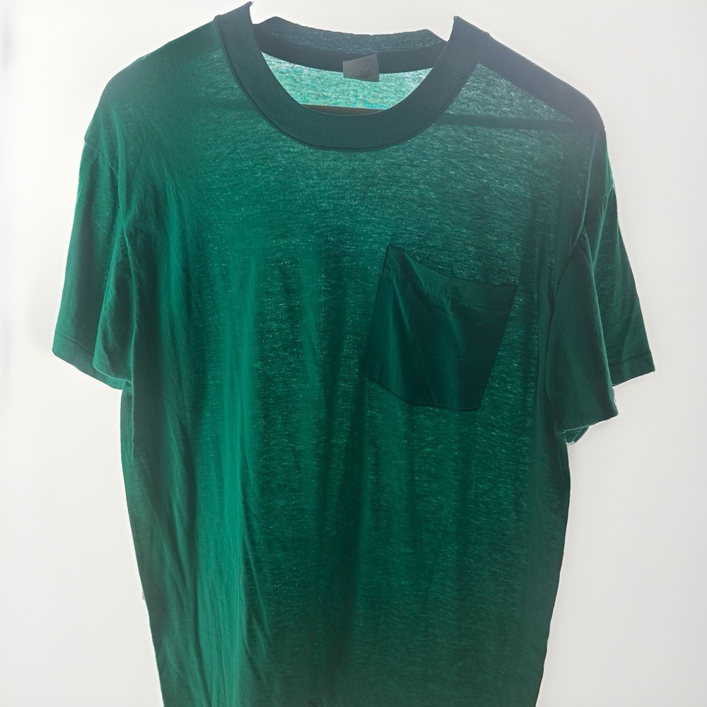 Vintage 90s Pocket T-Shirt Mens Large Green Paper Thin Burnout Single Stitch USA